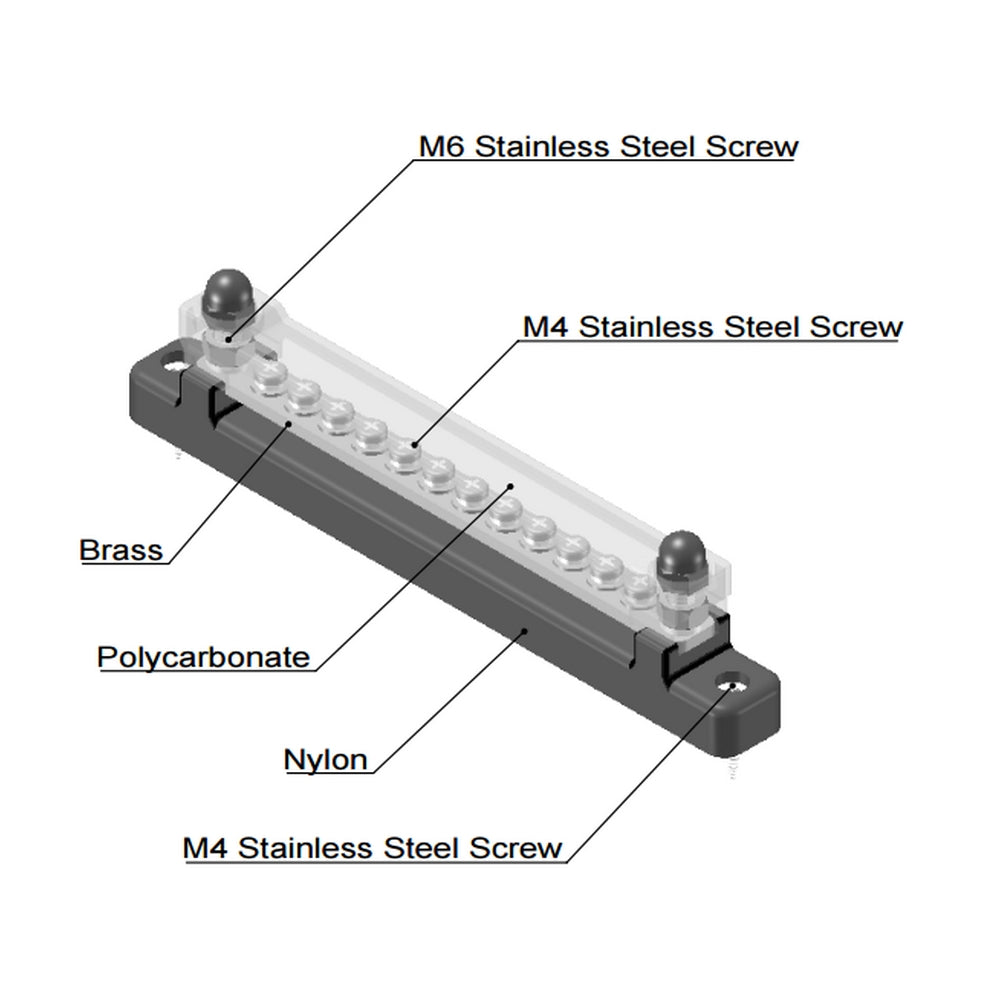 150A 12 Screw Tinned Busbar with Transparent Cover