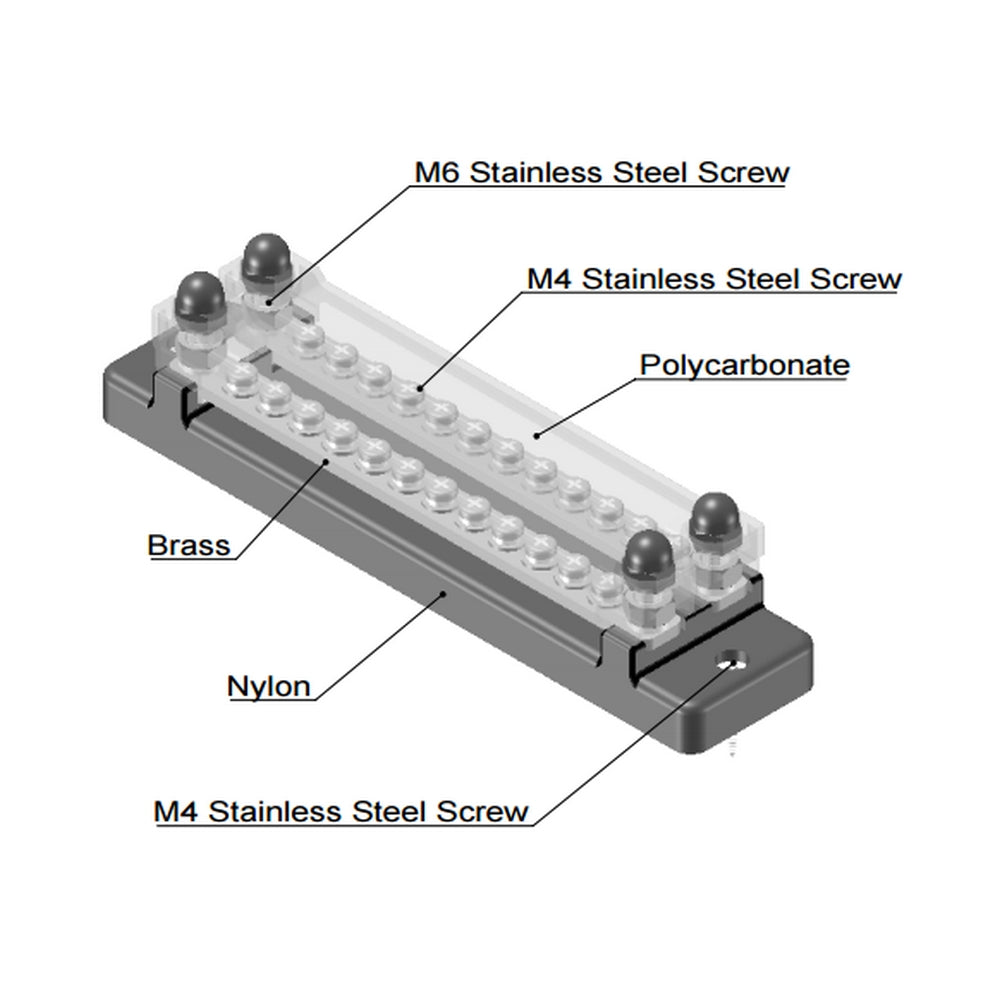 150A 2 x 12 Screw Tinned Busbar with Transparent Cover