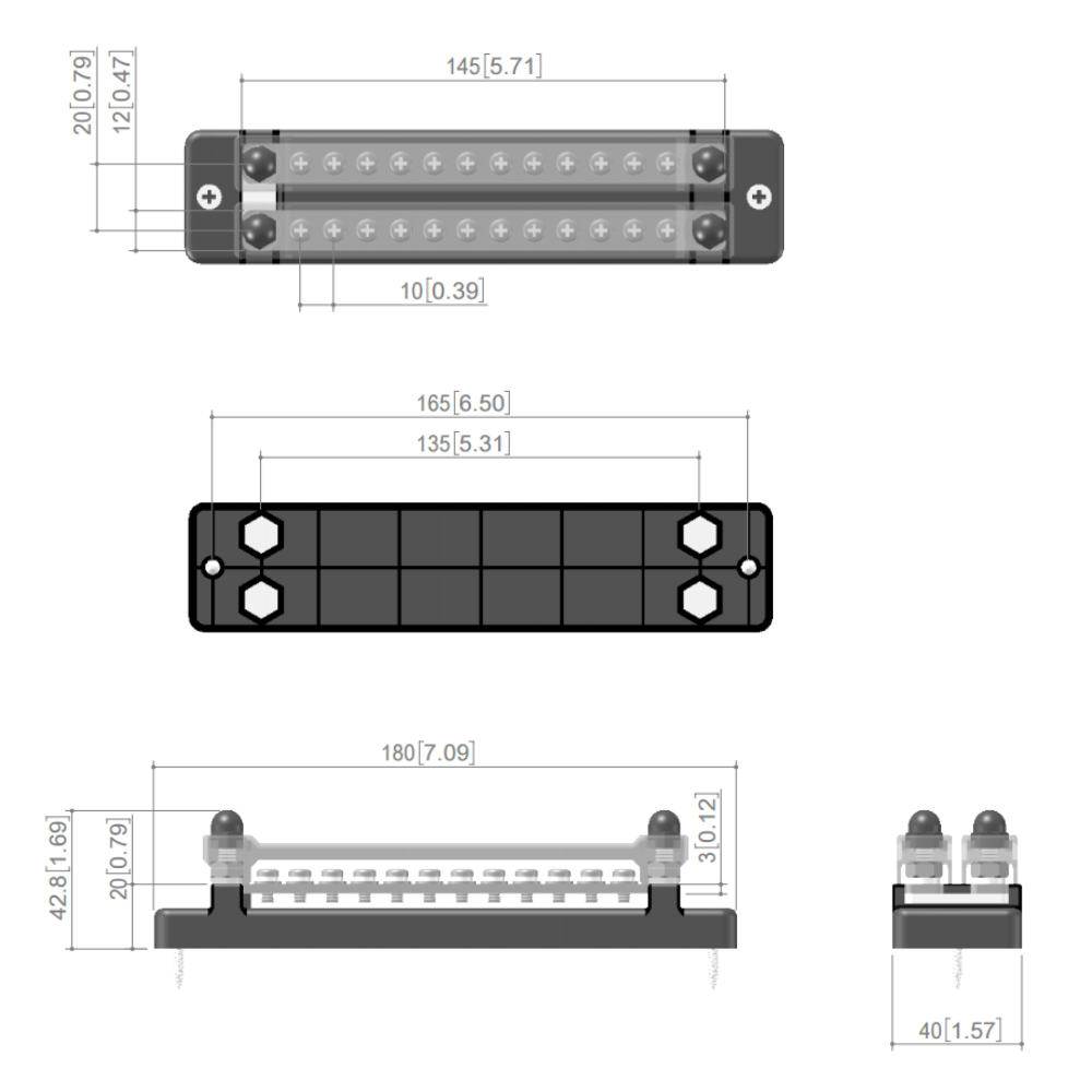 150A 2 x 12 Screw Tinned Busbar with Transparent Cover