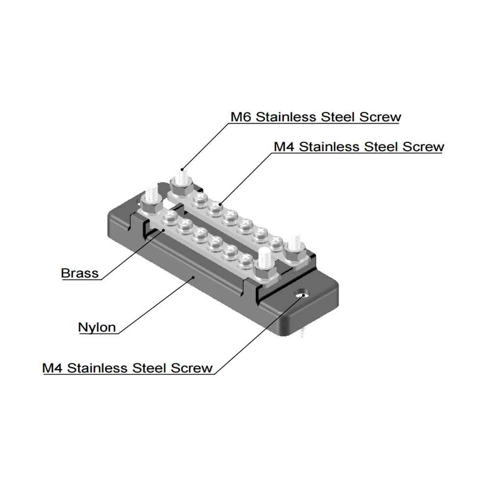 150A 2 x 6 Screw Tinned Busbar with Transparent Cover