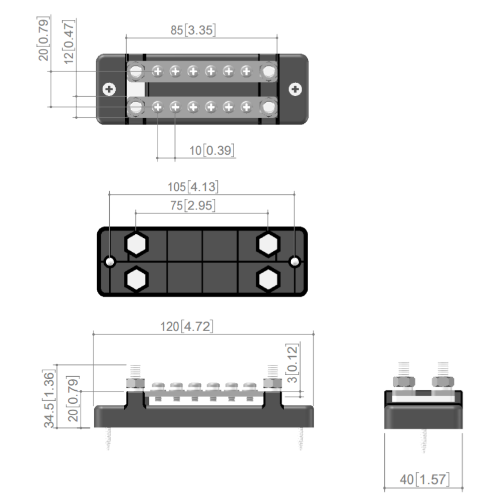 150A 2 x 6 Screw Tinned Busbar with Transparent Cover