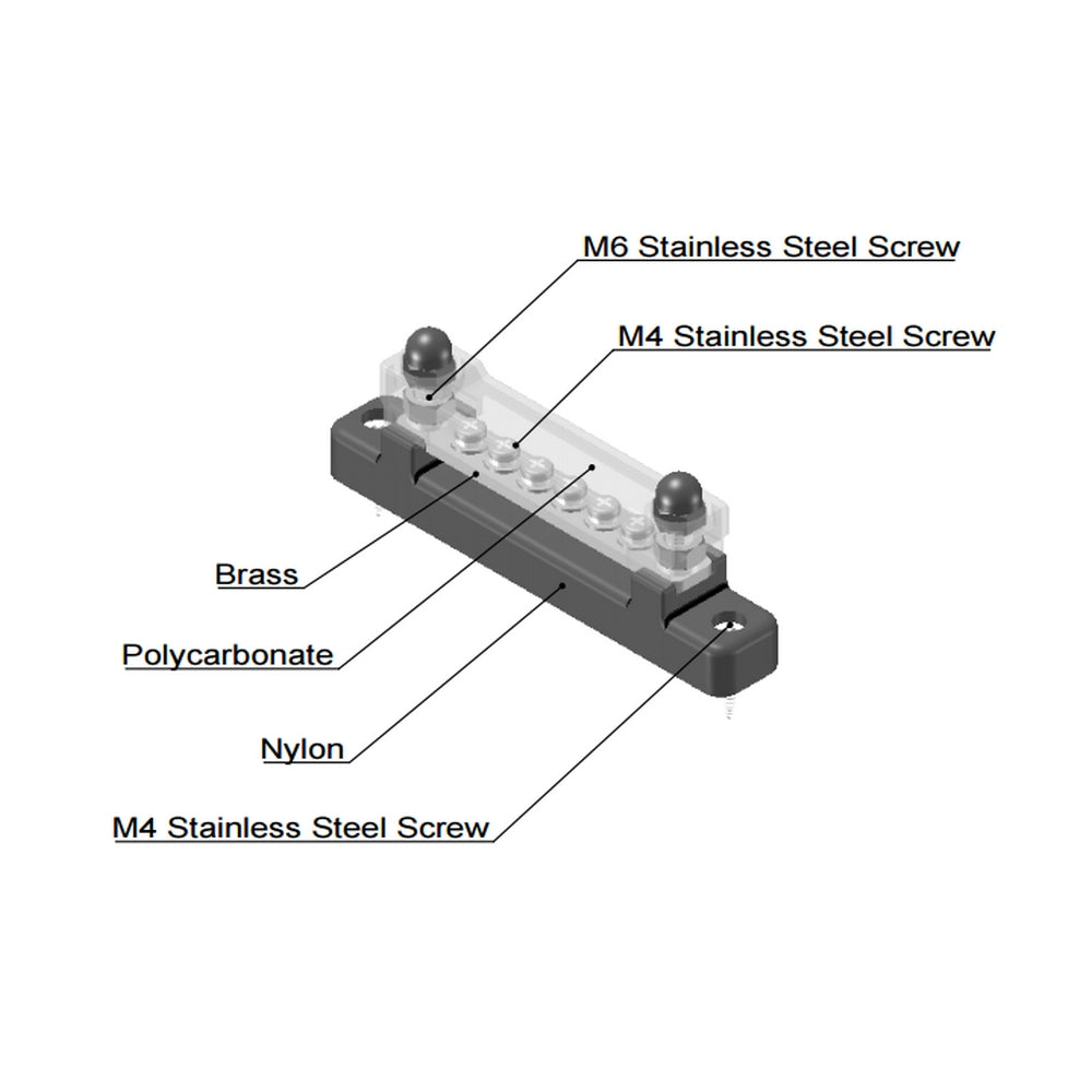 150A 6 Screw Tinned Busbar with Transparent Cover