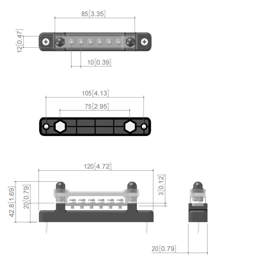 150A 6 Screw Tinned Busbar with Transparent Cover