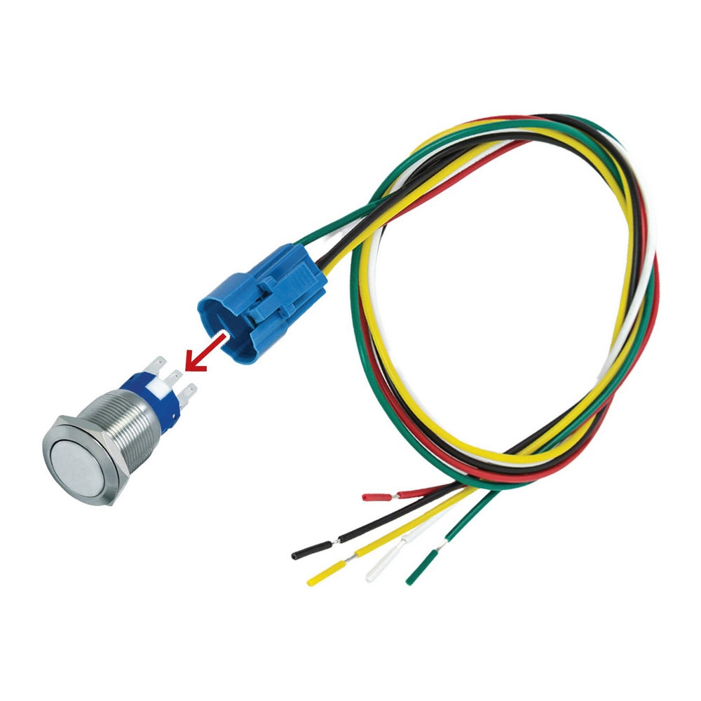 Anti Vandal Stainless Steel LED Push Switch with Connector - 12V Blue