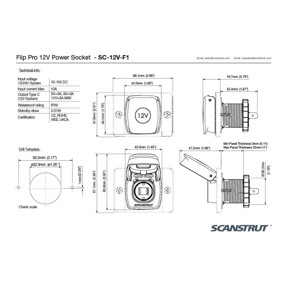 Scanstrut Flip Pro Waterproof 12V Power Socket