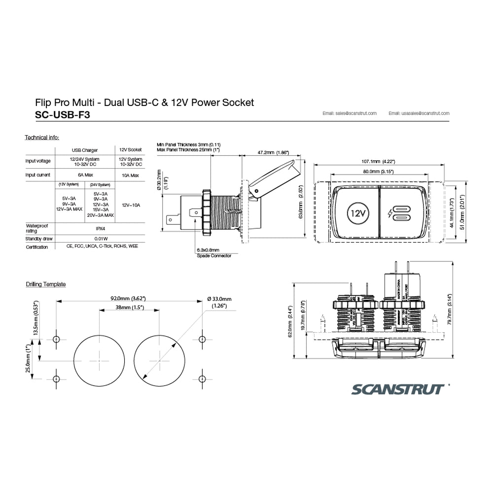 Scanstrut Flip Pro Multi - Dual USB-C &amp; 12V Power Socket