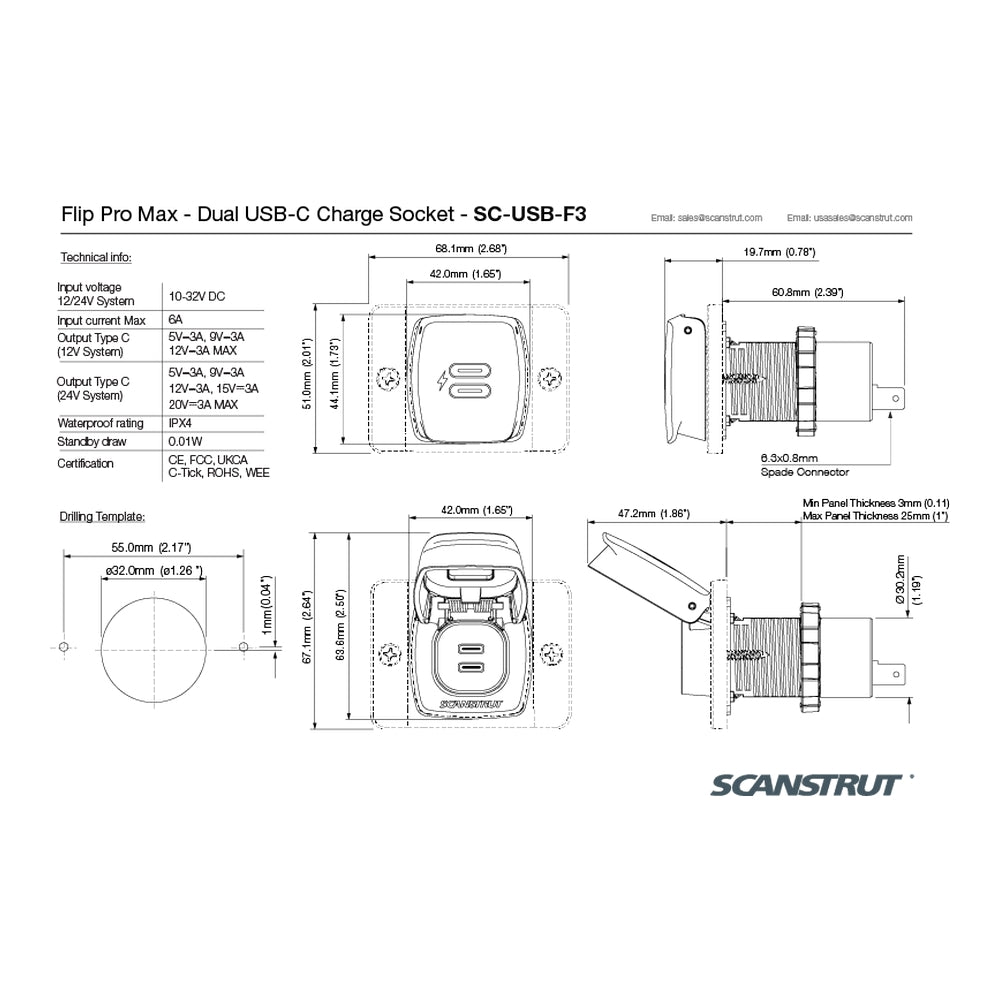 Scanstrut Flip Pro Max Waterproof Dual USB-C Charger