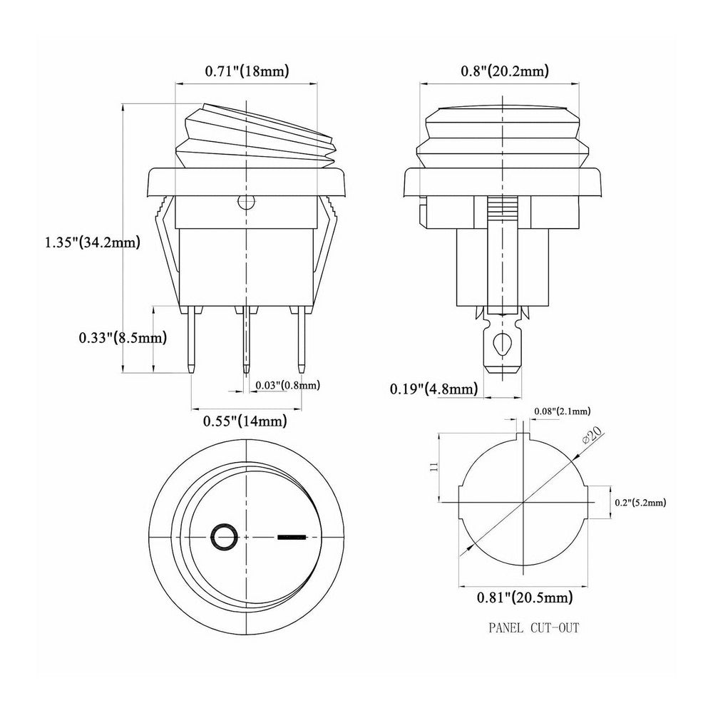 On-Off Illuminated Waterproof Round Rocker Switch 20mm