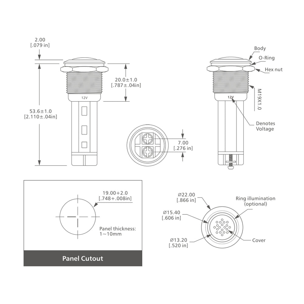 Panel Mount Warning Buzzer 12V 19mm