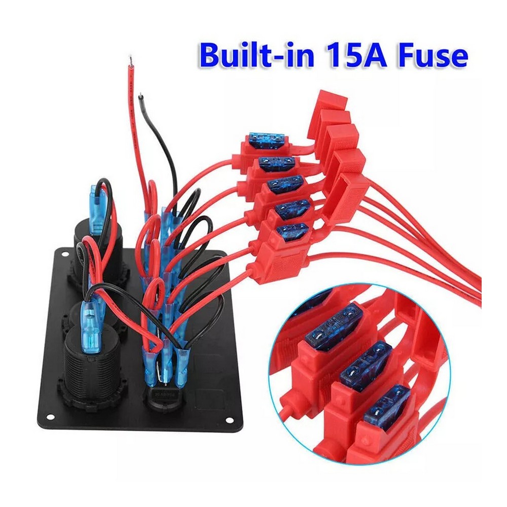 5 Gang Switch Panel with 12V Socket, USB and Voltmeter