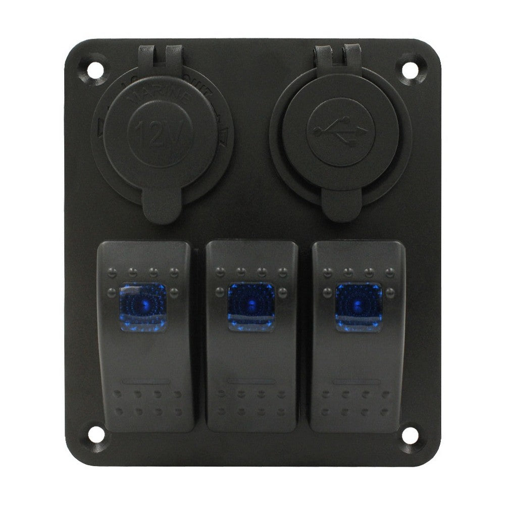 3 Gang Waterproof Switch Panel with 12V Socket and USB
