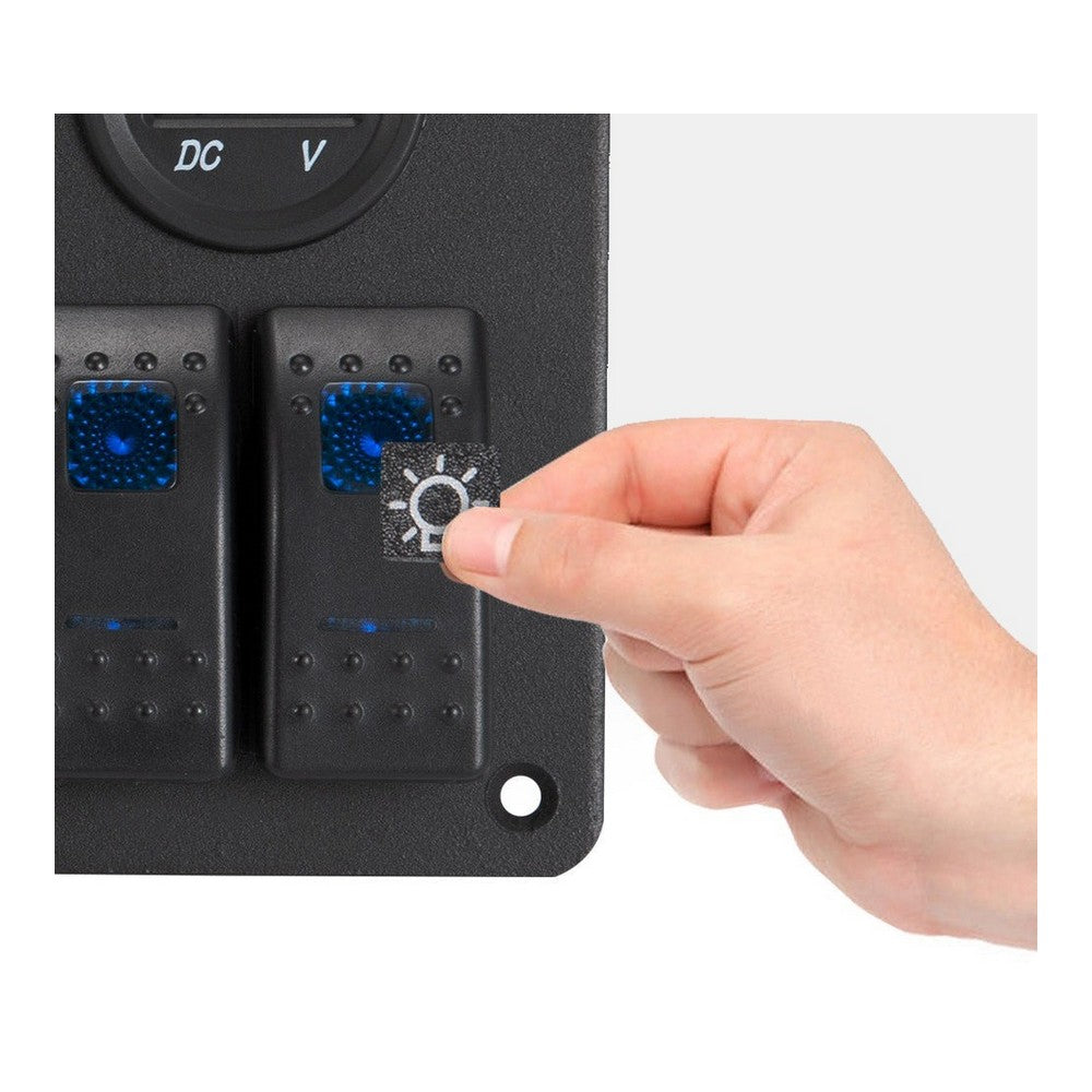 6 Gang Waterproof Switch Panel with 12V Socket, USB and Voltmeter