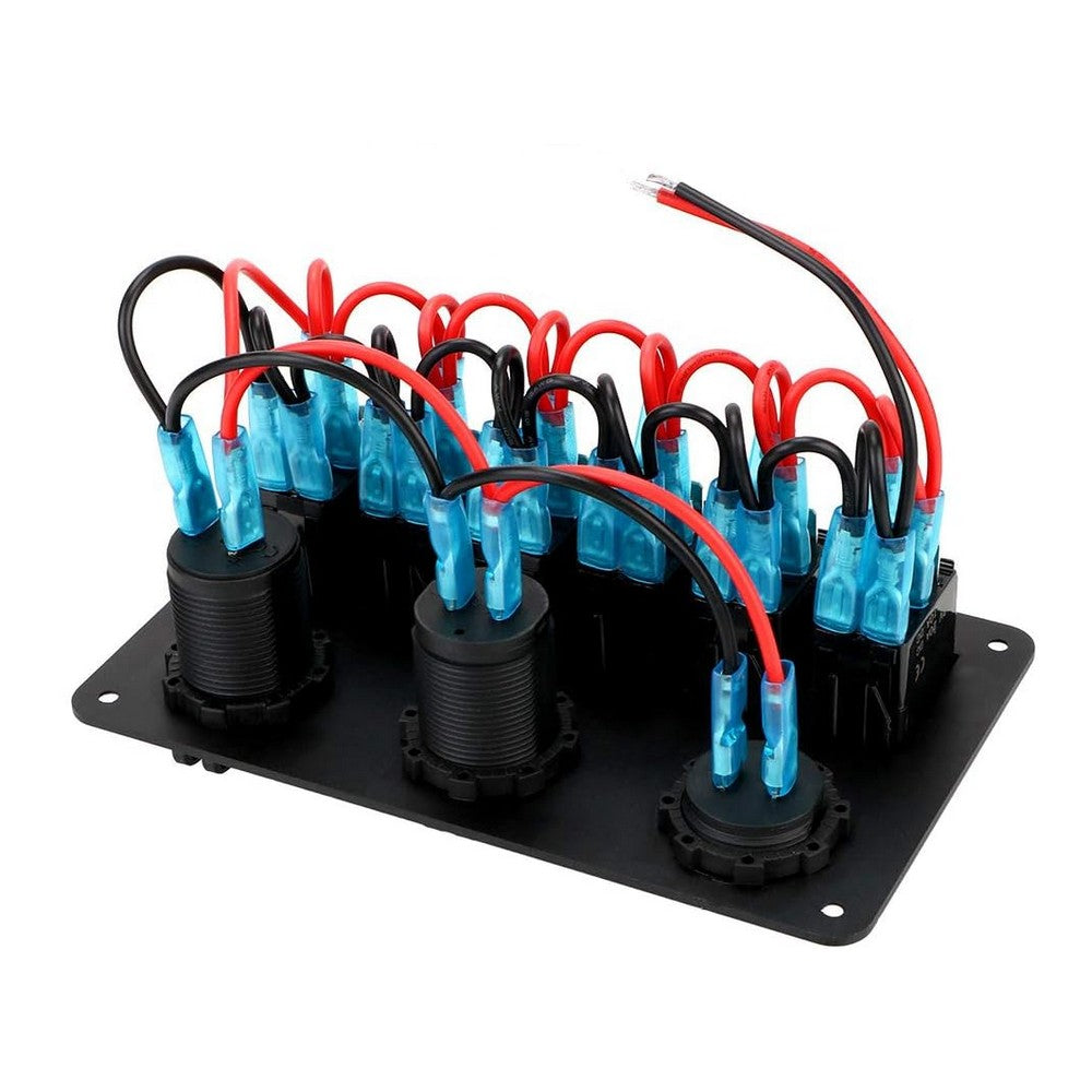 6 Gang Waterproof Switch Panel with 12V Socket, USB and Voltmeter