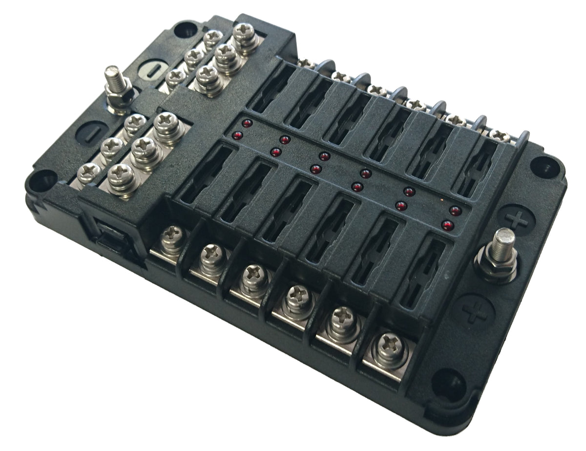 12 Way LED Fuse Box with Negative Bus