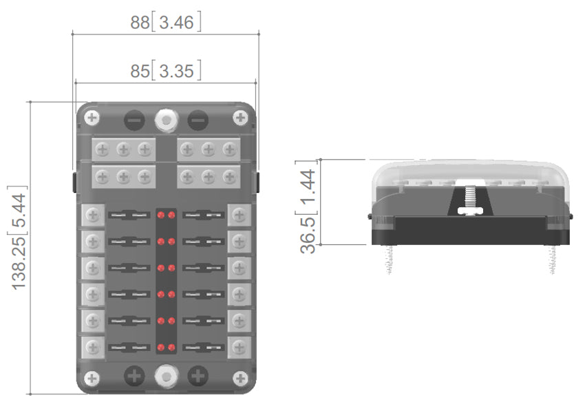 12 Way LED Fuse Box with Negative Bus