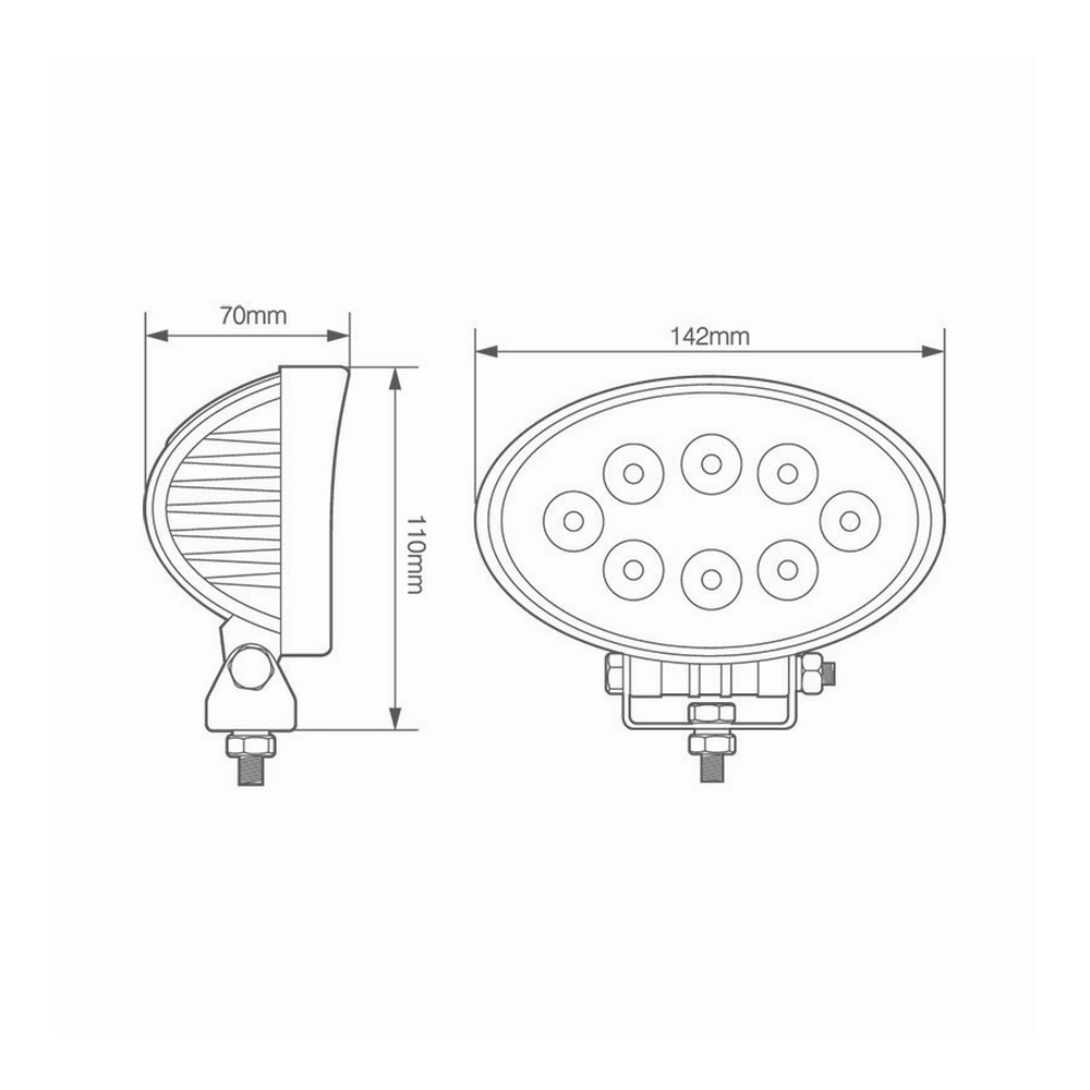 Oval LED Work Light Black Housing- 12/24V DC