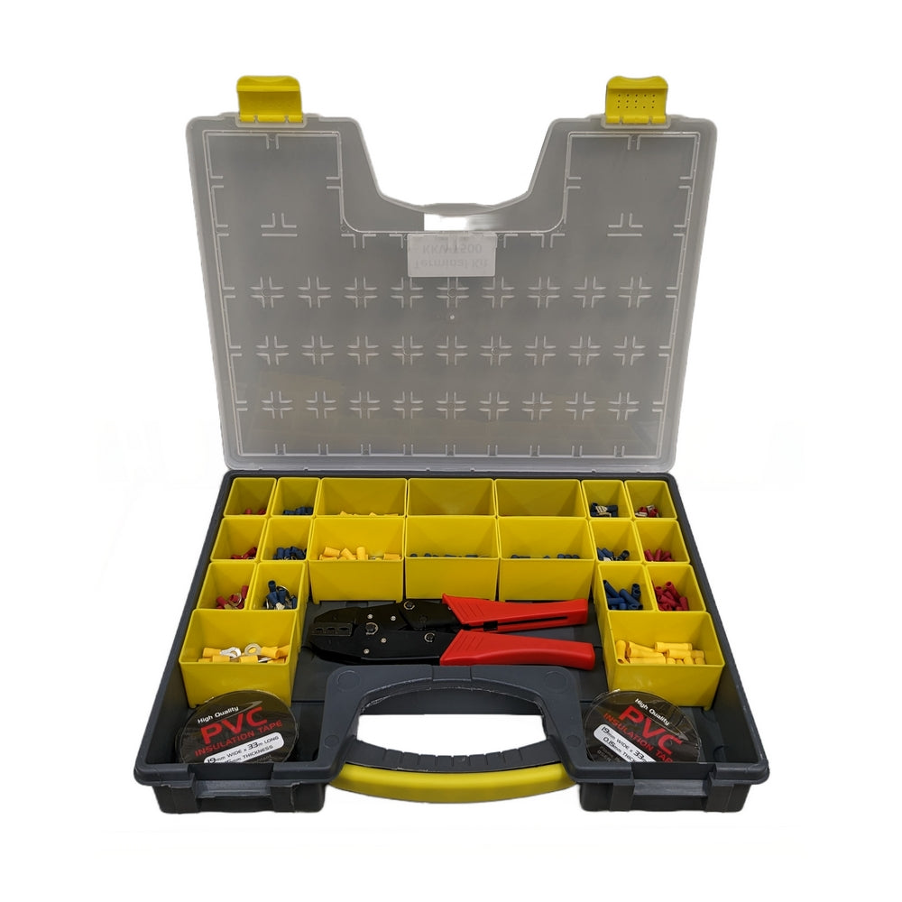 500 Piece Assorted Pre-Insulated Terminal Kit with Ratchet Tool and Tape