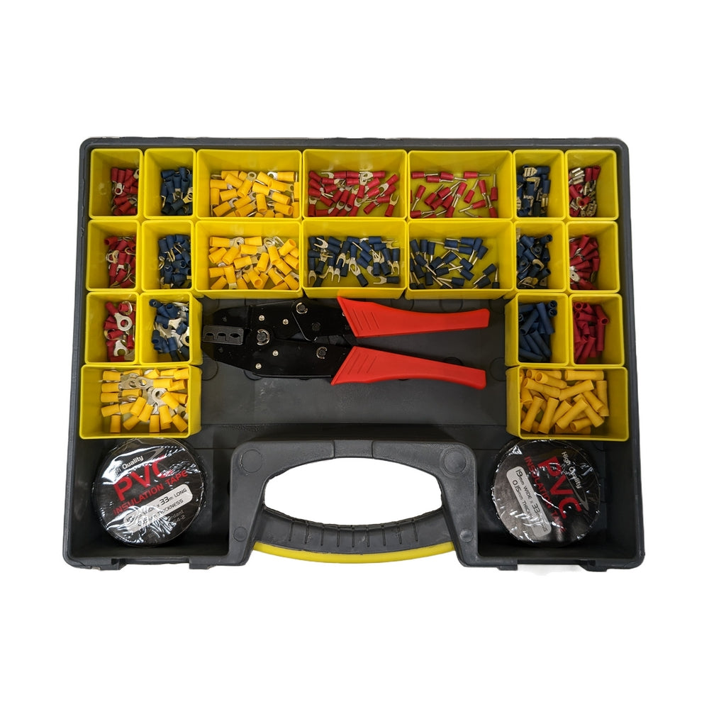 500 Piece Assorted Pre-Insulated Terminal Kit with Ratchet Tool and Tape