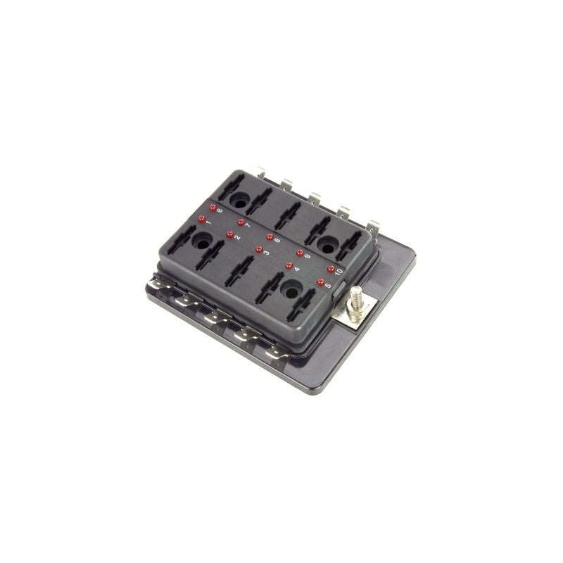 10 Way Bridged Fuse Holder with LED Indicators and Cover