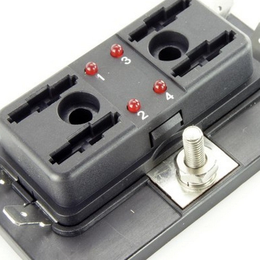 4 Way Bridged Fuse Holder with LED Indicators and Cover